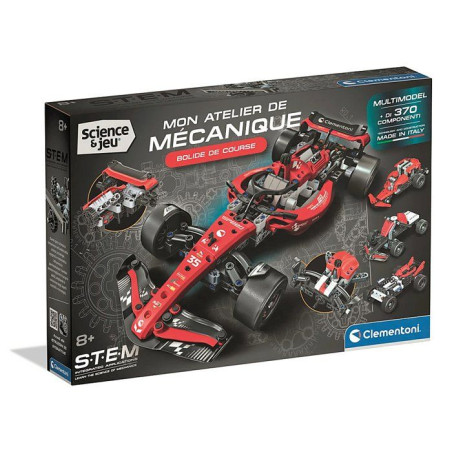 Bolide de course - CLEMENTONI - Mon Atelier Mécanique - Des 8 ans - Fabriqué en Italie - Coffret de construction enfant
