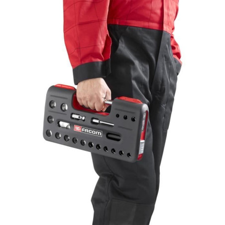 Coffret de serrage DTBOX 1/2'' 21pcs FACOM - SL.DBOX112PB - 2 rallonges - Ouvertures de 8 a 32 mm - 17 douilles 12 pans