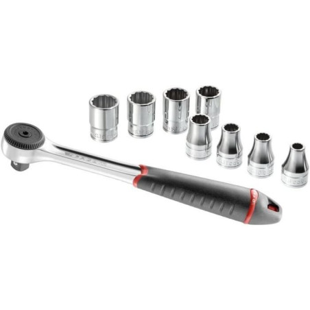 Composition de serrage 1/2 9 outils FACOM - S.4JE9PB - Ouvertures de 8 a 19 mm - Cliquet 5° - 8 douilles 12 pans