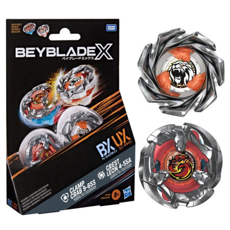 Beyblade X Dual Pack Clamp Crab 9-65S BX et Crest Leon 4-55A UX, 2&nbsp;toupies de combat Takara Tomy a rotation droite, des 8&nbsp;ans