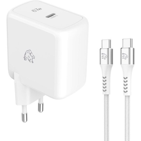 Chargeur secteur - TIGER POWER - LITE PACK - GaN 67W - Câble USB-C 2 m - Blanc