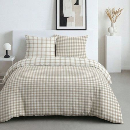 Parure de Lit - 240 x 220 cm - Coton Imprimé Graphique - Beige Clair