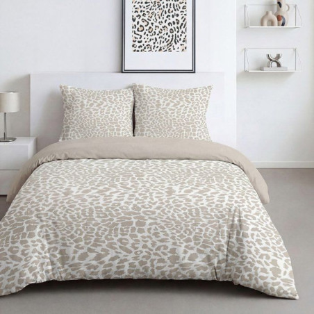 Parure de Lit - 260 x 240 cm - Coton Imprimé Léopard Beige - TODAY SUNSHINE