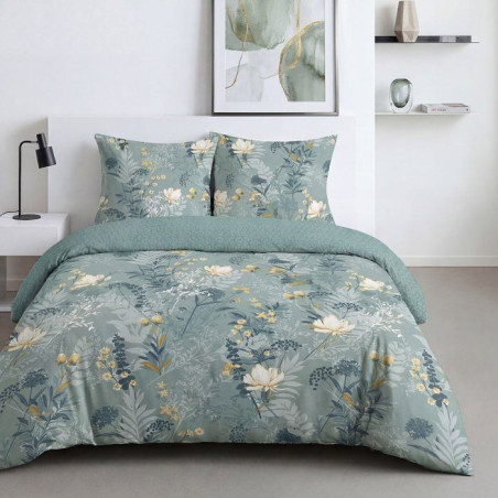 Parure de Lit - 240 x 220 cm - Coton Imprimé Motif Floral Bleu - TODAY SUNSHINE