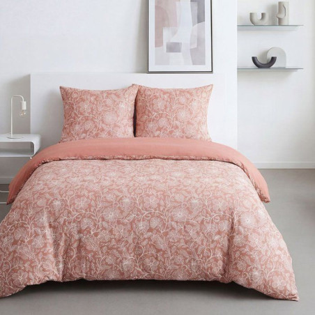 Parure de Lit - 240 x 220 cm - Coton Imprimé Floral Vieux Rose - TODAY SUNSHINE