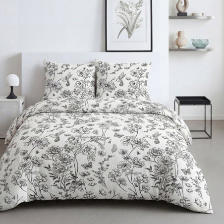 Parure de Lit - 260 x 240 cm - Coton Imprimé Floral Blanc - TODAY SUNSHINE