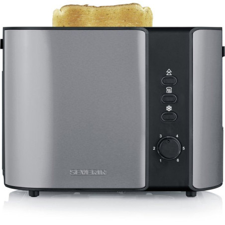Grille-pain compact 2 fentes - SEVERIN - AT 9573 - Toaster compact - Réglage brunissage - Fonction décongélation - inox/noir
