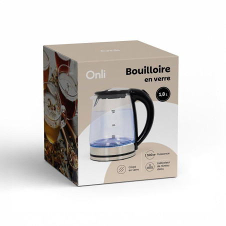 Bouilloire en verre - ONLI - ON1015N - 1,8 L - 1500 W - Filtre anticalcaire