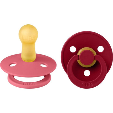 Sucette bébé - BIBS - Colour - Embout rond - Pack de 2 - Caoutchouc naturel - Taille 2 Coral Ruby