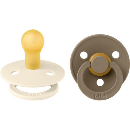 Sucette bébé - BIBS - Colour - Embout rond - Pack de 2 - Caoutchouc naturel - Taille 1 Ivory Dark Oak