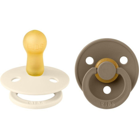 Sucette bébé - BIBS - Colour - Embout rond - Pack de 2 - Caoutchouc naturel - Taille 2 Ivory Dark Oak