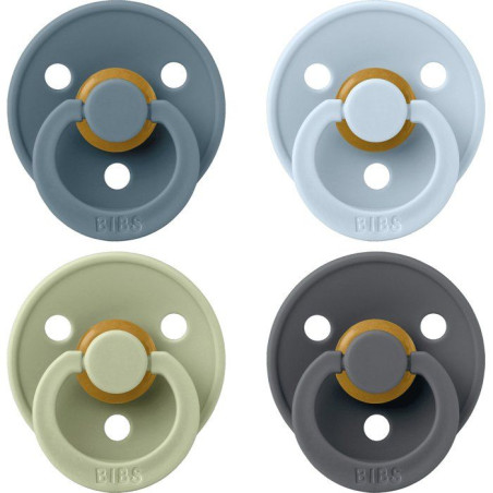 Sucette bébé - BIBS - Colour - Embout rond - Pack de 4 - Caoutchouc naturel - Taille 1 Petrol Sage Baby Blue Iron