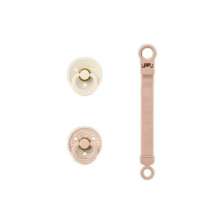Coffret cadeau bébé - BIBS Sucette & attache - Embout rond - T1 - Blush