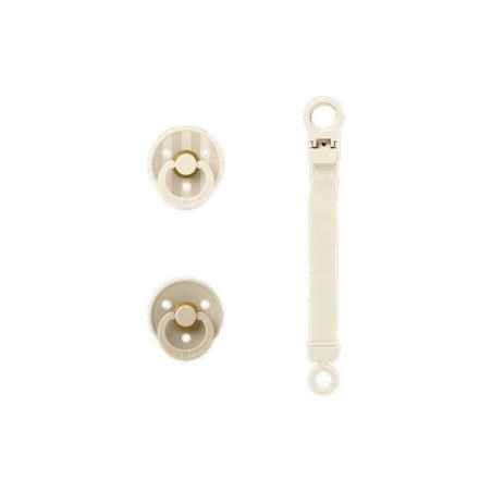 Coffret cadeau bébé - BIBS Sucette & attache - Embout rond - T1 - Ivory