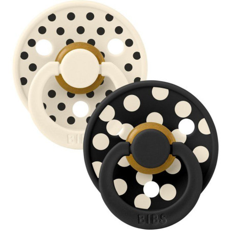 Sucette bébé - BIBS Studio Colour - Ronde - T1 - Caoutchouc naturel - Ivory Black - Pack de 2
