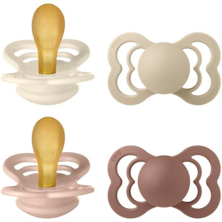Pack sucettes - BIBS Supreme - Symétrique - T2 - Caoutchouc naturel - 4 pieces - Ivory Vanilla Blush Woodchuck