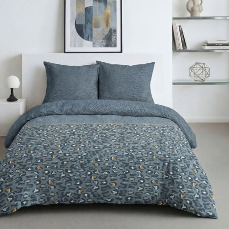 Parure de Lit - 260 x 240 cm - Coton Imprimé Léopard Bleu - TODAY SUNSHINE