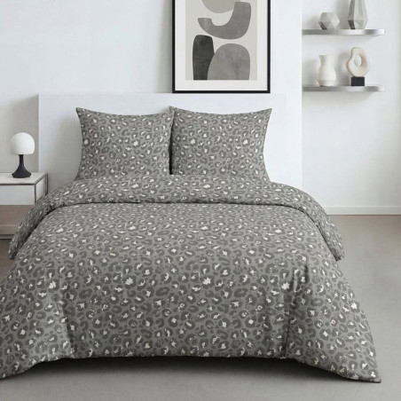 Parure de Lit - 260 x 240 cm - Coton Imprimé Léopard Gris Anthracite - TODAY SUNSHINE