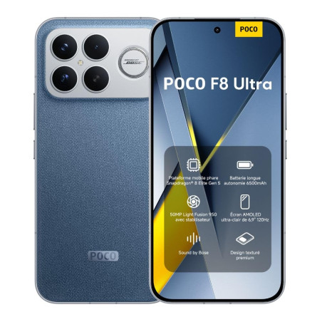 XIAOMI POCO F8 Ultra Smartphone 16＋512 Go Batterie 6500mAh - Bleu Jean | Écran AMOLED 6,9\" 120Hz, caméra 50 MP Light Fusion 950