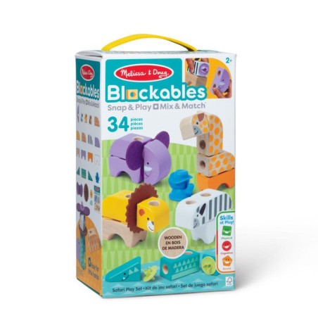 Blockables Les Animaux de la Savane Melissa & Doug - 34 Pieces en Bois FSC - SPIN MASTER - A partir de 2 ans