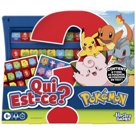 Qui est-ce&nbsp;? édition Pokémon, 48&nbsp;Pokémon, jeu de plateau familial compact et amusant pour enfants, 2&nbsp;joueurs, 15&nbsp;min, des 6&nbsp;ans