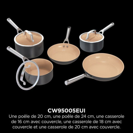Batterie de cuisine 5 pieces céramique - Ninja - ExtendedLife CW95005EUI - 2 poeles + 3 casseroles - Sans PFAS - Garantie 5 ans