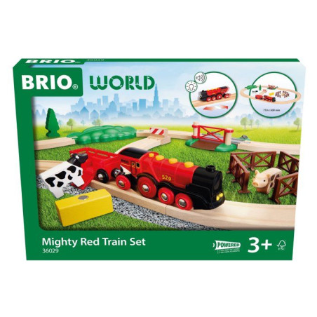 BRIO World - 36029 - Circuit Campagne Locomotive a piles - Coffret de 24 pieces avec animaux - Circuit de train en bois - Des 3