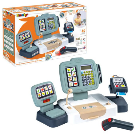 Smoby - Grande Caisse Enregistreuse - Des 3 ans - 30 accessoires - Fabriqué en France - Scanner, sons & lumieres - Calculatrice