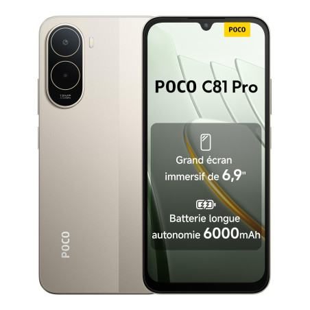 Smartphone XIAOMI POCO C81 Pro - RAM 4Go+128 Go Batterie 6000mAh - Or