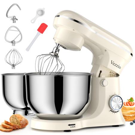 Robot Pâtissier Vezzio 1500 W Double Bol Inox 5 L + 6 L - Blanc
