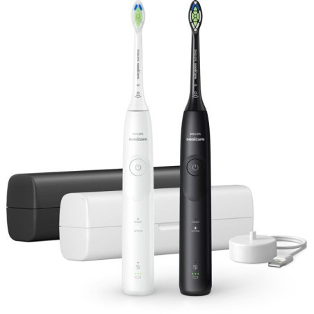 Brosse a dents électrique sonique double manche - PHILIPS - HX7119/01 - Série 5500 - blanc et noir - rechargeable