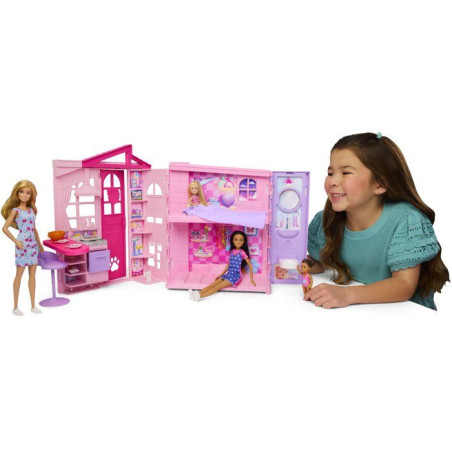 Playset - BARBIE - Maison a emporter JMD28 - 4 espaces - 10 accessoires - Transportable