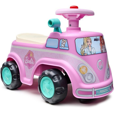 Porteur - FALK - Van rétro Barbie - Assise ouvrante - Volant avec klaxon - Plaque personnalisable - Des 12 mois