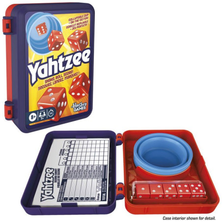 Yahtzee refresh, jeu de dés | gobelet repliable et boîtier de rangement | jeu familial pour enfants, ados et adultes | des 8 ans