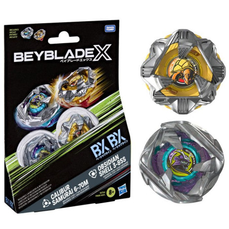 Beyblade X Dual Pack Calibur Samurai 6-70M BX et Obsidian Shell 3-85S BX, 2&nbsp;toupies de combat Takara Tomy a rotation droite, de