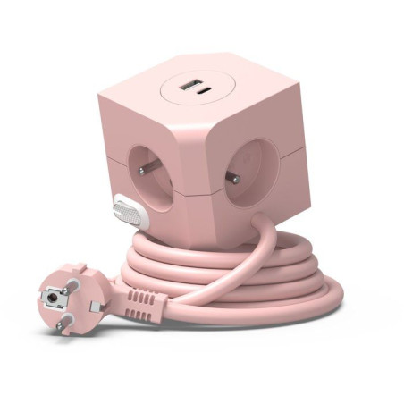 Cube multiprise avec double port USB - LINK2HOME - 4 prises secteur 16A - 2 ports USB - 3680 W max - Rose