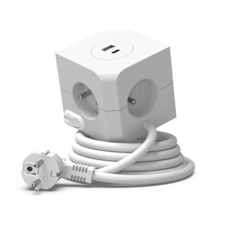 Cube multiprise avec double port USB - LINK2HOME - 4 prises secteur 16A - 2 ports USB - 3680 W max - Blanc