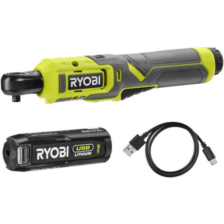 RYOBI Clé a cliquet 4V USB Lithium mécanique - batterie 2Ah + chargeur - RR14W4-120G