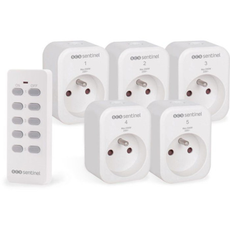 Prises télécommandées - SCS SENTINEL - ControlPower x5 - 5 prises - 1 télécommande