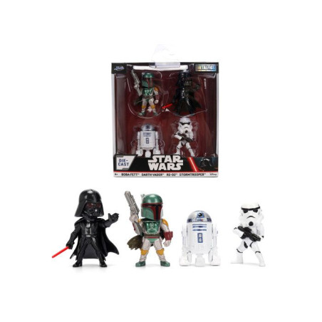 Jada - Star Wars - Set De 4 Pieces Métal - 6 Cm - Dark Vador, R2-D2, Un Stormtrooper Et Boba Fett - Licence Officielle - Des 3