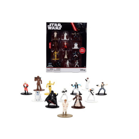 Jada - Star Wars - Set De 12 Pieces - Figurines Métal 4 Cm - Dark Vador, R2D2, C3PO, Princesse Leia - Licence Officielle - Des
