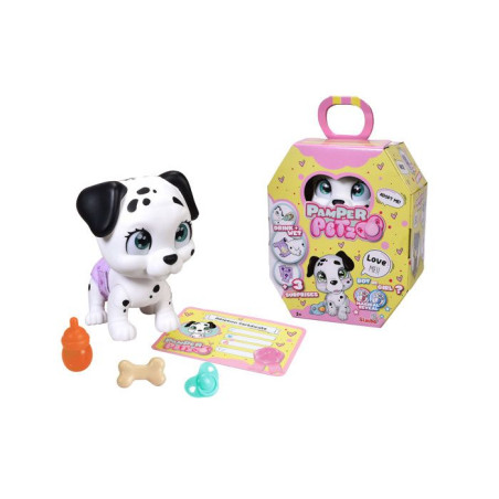 Smoby - Pamper Petz - Dalmatien a adopter - 4 accessoires - Articulé - Bois et fais pipi - Certificat d'adoption - Des 3 ans