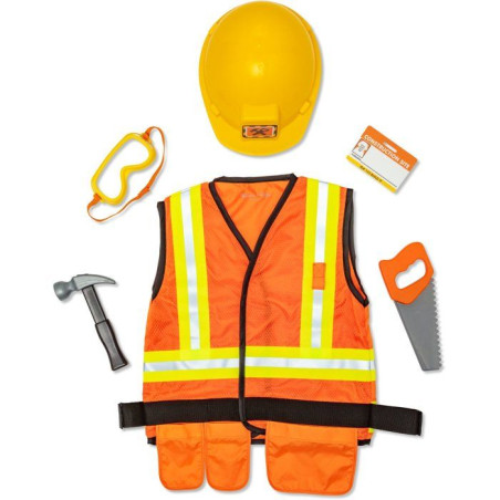 Déguisement Chantier - MELISSA & DOUG - Set complet 8 accessoires (veste, casque, marteau...) - 100% Polyester - De 3 a 6 ans