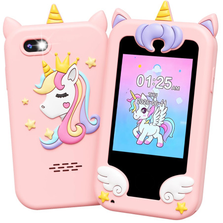 Téléphone pour enfant UCIDCI, Double caméra, Lecteur MP3, Jeu éducatif - 3 à 7 ans - Rose