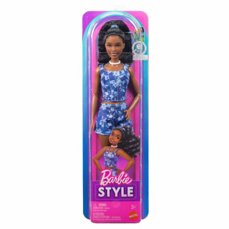 Poupée mannequin - Barbie - Fashionistas Short et Haut a Fleurs - Cheveux noirs - Des 3 ans