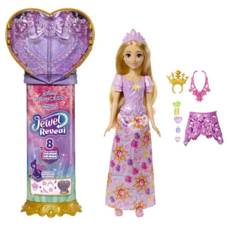 Poupée mannequin - Disney - Raiponce Jewel Reveal avec 8 surprises - Boîte a bijoux incluse - Des 3 ans
