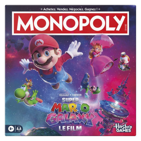 Monopoly Super Mario Galaxy Le Film, jeu de plateau I jeu familial amusant pour enfants, ados et adultes, 2 a 6 joueurs, des 8 a