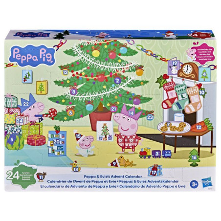 Peppa Pig Calendrier de l'Avent de Peppa et Evie, compte a rebours festif avec 24&nbsp;surprises, inclut 2&nbsp;figurines, jouets présc