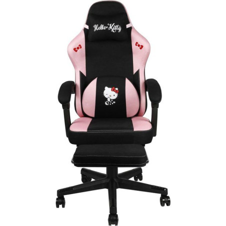 Chaise de Bureau Gaming - KONIX - Hello Kitty - Inclinaison siege 150° - Revetement Tissu - Coussin - Repose-pieds - Noir et ro