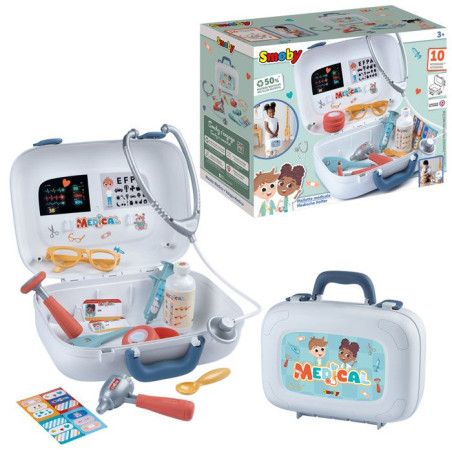 SMOBY - Mallette Medicale - Des 3ans - Transportable - Nombreux accessoires : Thermometre, Ciseaux, Pansements, Seringue